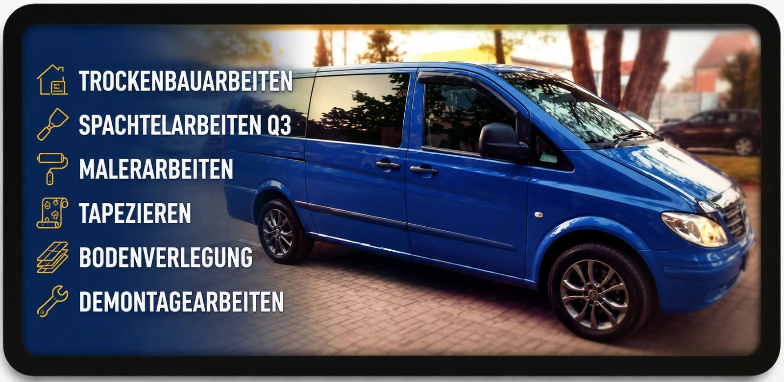 MarkoBauTeam Fahrzeug mit Leistungsübersicht in Hamburg